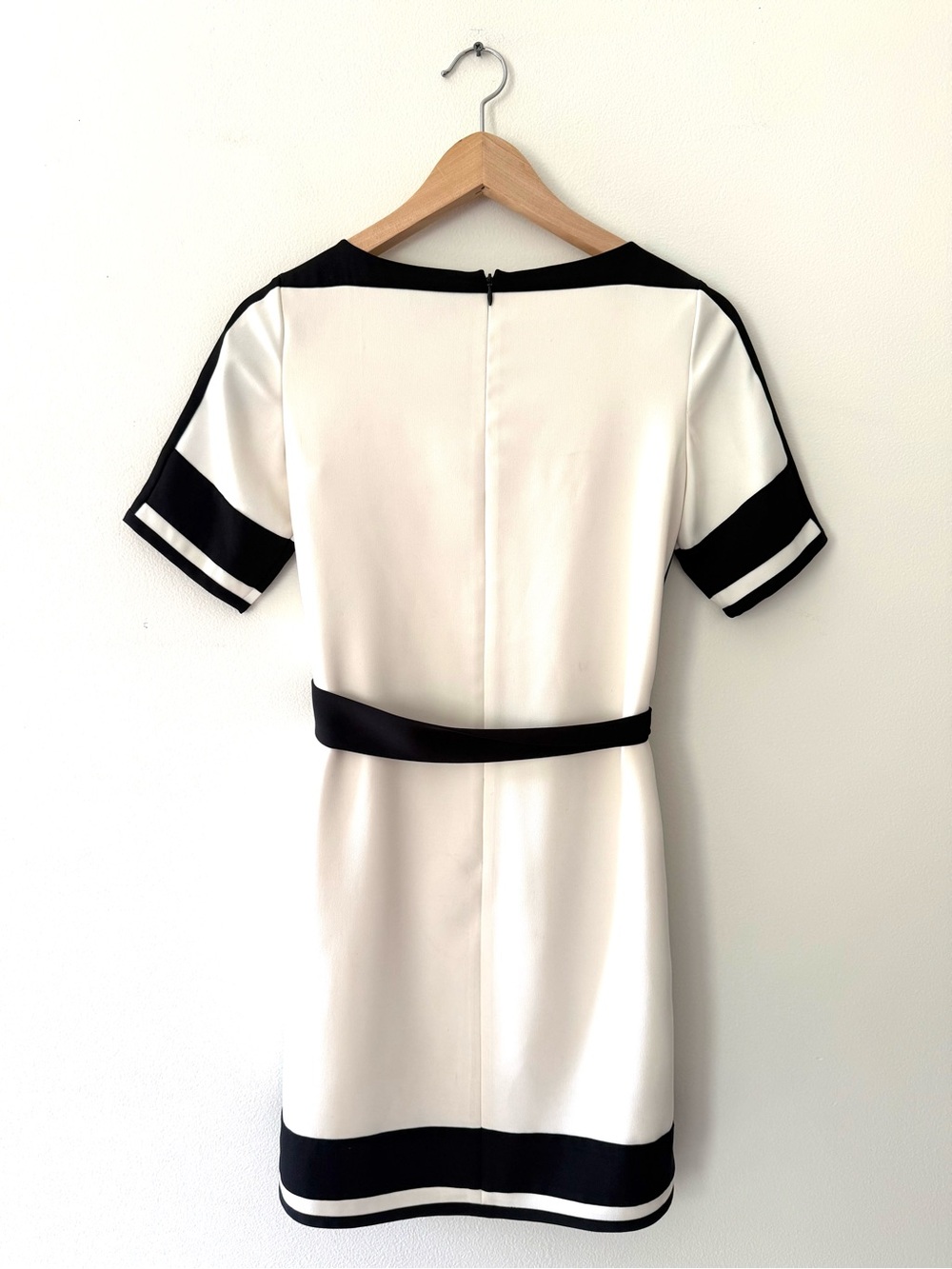 Ann Taylor Cream Black XXS 00P Colorblock Belted Shift Dress Work Office Career - Picture 3 of 13